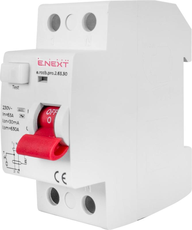 ДЕФЕКТНОТОКОВА ЗАЩИТА E.RCCB.PRO 1P+N, 63 A, 30 MA, ТИП AC, E.RCCB.PRO.2.63.30, E.NEXT