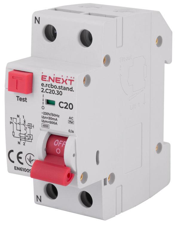 ДЕФЕКТНОТОКОВА ЗАЩИТА E.RCBO.STAND 1P+N, 20 A, 30 MA, 4.5 KA, ТИП AC, E.RCBO.STAND.2.C20.30, E.NEXT