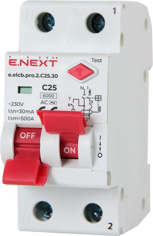 ДЕФЕКТНОТОКОВА ЗАЩИТА E.ELCB.PRO 1P+N, 25 A, 30 MA, 6 KA, ТИП AC, E.ELCB.PRO.2.C25.30, E.NEXT