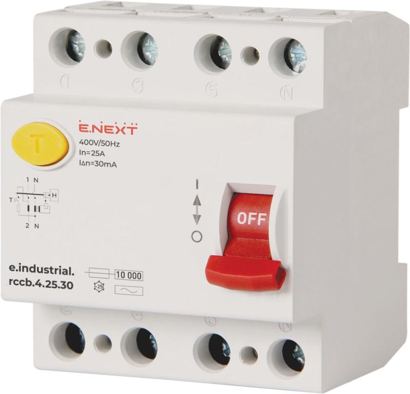 ДЕФЕКТНОТОКОВА ЗАЩИТА E.INDUSTRIAL.RCCB 3P+N, 25 A, 30 MA, ТИП AC, E.INDUSTRIAL.RCCB.4.25.30, E.NEXT