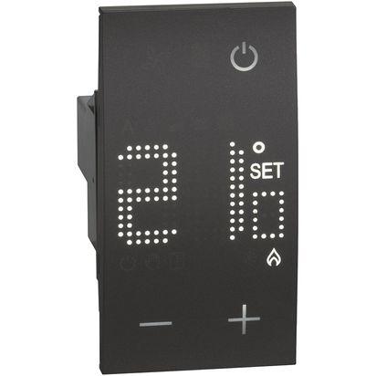 ЕЛЕКТРОНЕН СТАЕН ТЕРМОСТАТ LIVING NOW, 5 A, 1 NO КОНТАКТА, 230 V AC, 2 МОДУЛА, СКРИТ МОНТАЖ, ЧЕРЕН, BTICINO