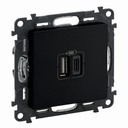 USB ЗАРЯДНО УСТРОЙСТВО VALENA LIFE, 3 A, 2XUSB A+C 5 V 15 W, СКРИТ МОНТАЖ, ЧЕРЕН, LEGRAND