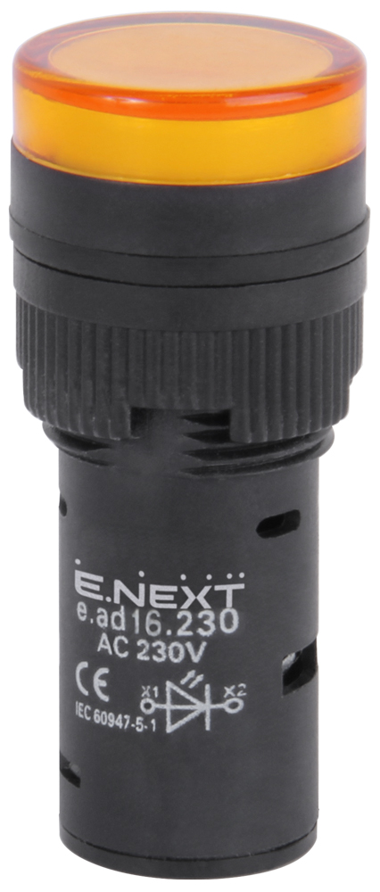 ИНДИКАТОРНА ЛАМПА LED ?16 MM 230 V АС ЖЪЛТА, E.AD16.230.YELLOW, E.NEXT