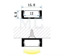 ПРОФИЛ 3000X16X12 MM, ЗА LED ЛЕНТА, ОТКРИТ МОНТАЖ, MC-1607