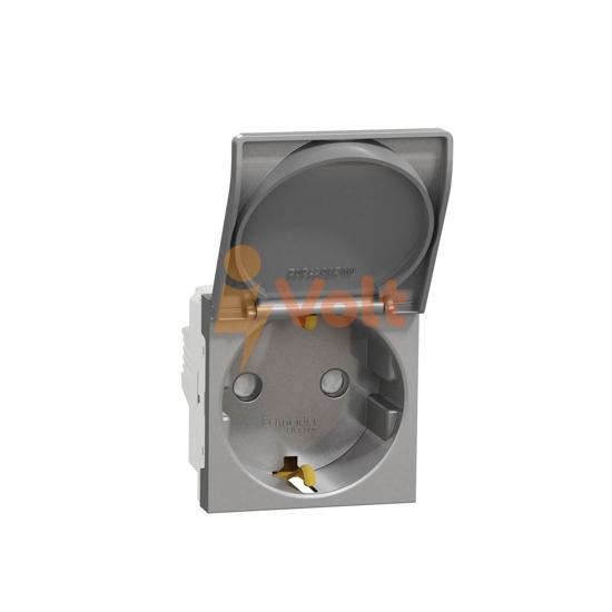 КОНТАКТ ШУКО NEW UNICA, С ДЕТСКА ЗАЩИТА И КАПАК, СКРИТ МОНТАЖ, АЛУМИНИЙ, NU303730TA, SCHNEIDER ELECTRIC