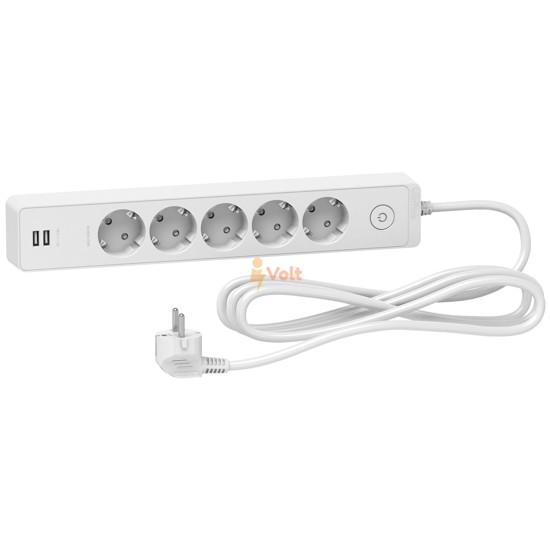 РАЗКЛОНИТЕЛ С КЛЮЧ И 2 USB, 5 ГНЕЗДА, 3 M КАБЕЛ, БЯЛ, ST945U3W, SCHNEIDER ELECTRIC