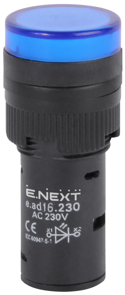 ИНДИКАТОРНА ЛАМПА LED ?16 MM 230 V АС СИНЯ, E.AD16.230.BLUE, E.NEXT
