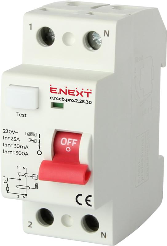 ДЕФЕКТНОТОКОВА ЗАЩИТА E.RCCB.PRO 1P+N, 25 A, 30 MA, ТИП AC, E.RCCB.PRO.2.25.30, E.NEXT