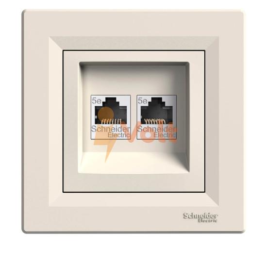 ДВОЙНА КОМПЮТЪРНА РОЗЕТКА RJ45 ASFORA, CAT5E, UTP, СКРИТ МОНТАЖ, КРЕМ, EPH4400123, SCHNEIDER ELECTRIC