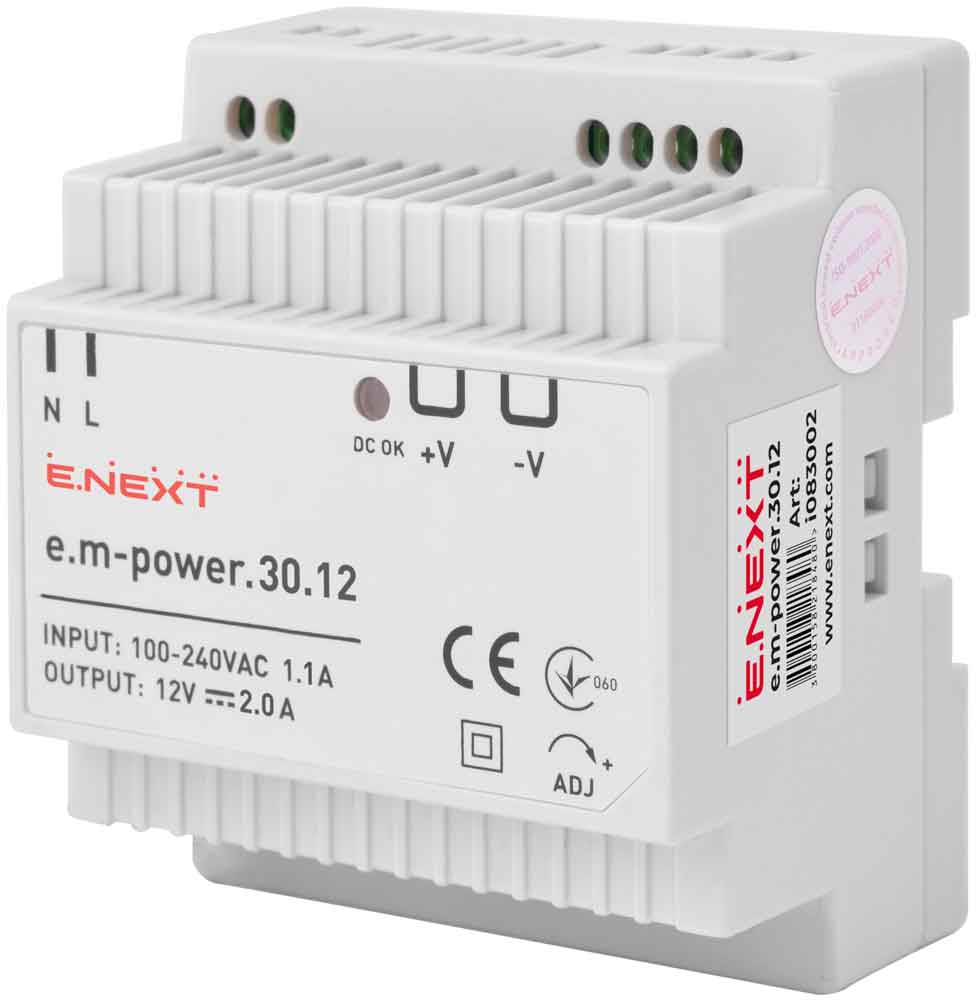 ЗАХРАНВАЩ БЛОК ЗА DIN ШИНА, 30 W, 12 VDC, E.M-POWER.30.12, E.NEXT