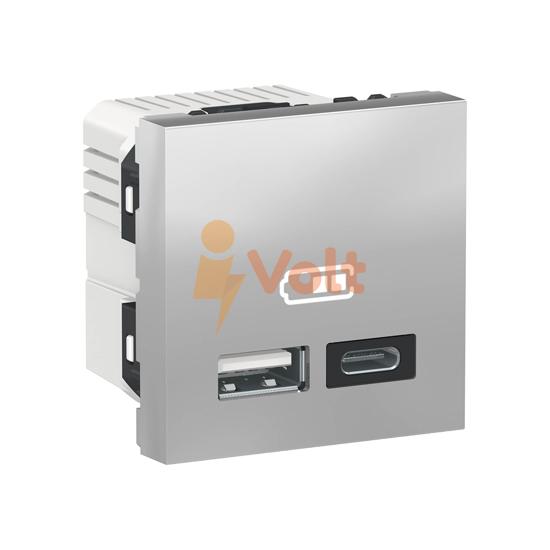 USB ЗАРЯДНО УСТРОЙСТВО NEW UNICA, ДВОЙНО, СКРИТ МОНТАЖ, АЛУМИНИЙ, NU301830, SCHNEIDER ELECTRIC