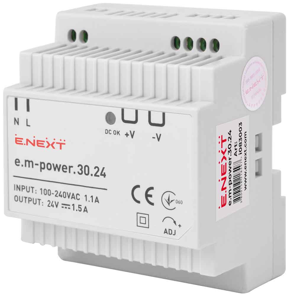 ЗАХРАНВАЩ БЛОК ЗА DIN ШИНА E.M-POWER 30 W, DC24V, E.NEXT