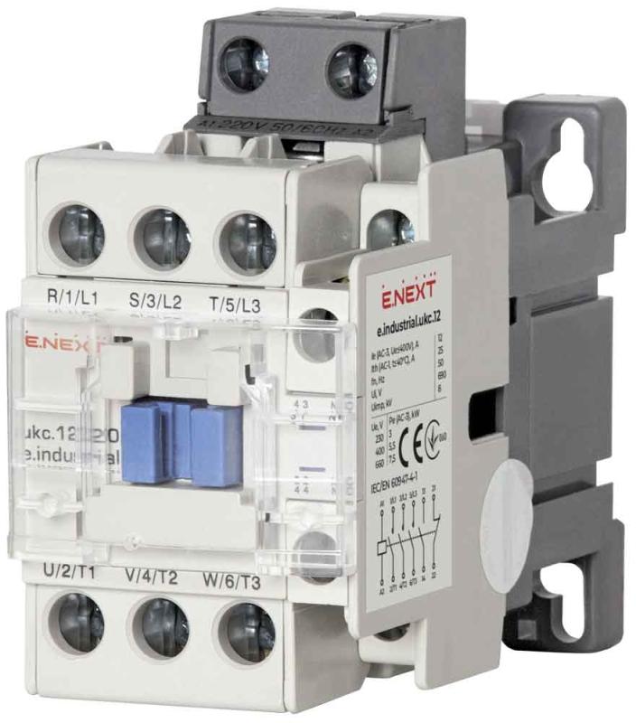 КОНТАКТОР E.INDUSTRIAL.UKC, 3P, 12 A, 230 V AC, 1NO+1NC, E.INDUSTRIAL.UKC.12.220, E.NEXT