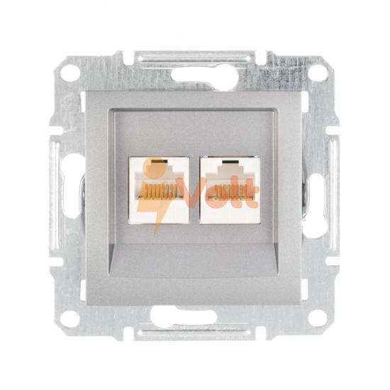 ДВОЙНА КОМПЮТЪРНА РОЗЕТКА RJ45 ASFORA, СКРИТ МОНТАЖ, СТОМАНА, EPH4400162, SCHNEIDER ELECTRIC