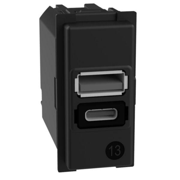 USB ЗАРЯДНО УСТРОЙСТВО LIVING NOW, 3 A, ЗАРЕЖДАНЕТИП A+C, 15 W, 1 МОДУЛ, СКРИТ МОНТАЖ, ЧЕРЕН, BTICINO