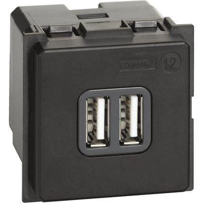 USB ЗАРЯДНО УСТРОЙСТВО LIVING NOW, 5 VDC ТИП A USB КОНТАКТ - 2400 MA, 2 МОДУЛА, СКРИТ МОНТАЖ, ЧЕРЕН, BTICINO