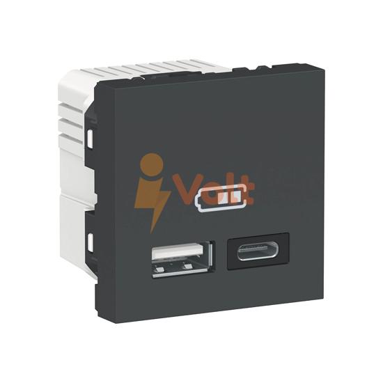 USB ЗАРЯДНО УСТРОЙСТВО NEW UNICA, ДВОЙНО, СКРИТ МОНТАЖ, АНТРАЦИТ, NU301854, SCHNEIDER ELECTRIC