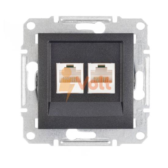 ДВОЙНА КОМПЮТЪРНА РОЗЕТКА RJ45 ASFORA, СКРИТ МОНТАЖ, АНТРАЦИТ, EPH4400171, SCHNEIDER ELECTRIC
