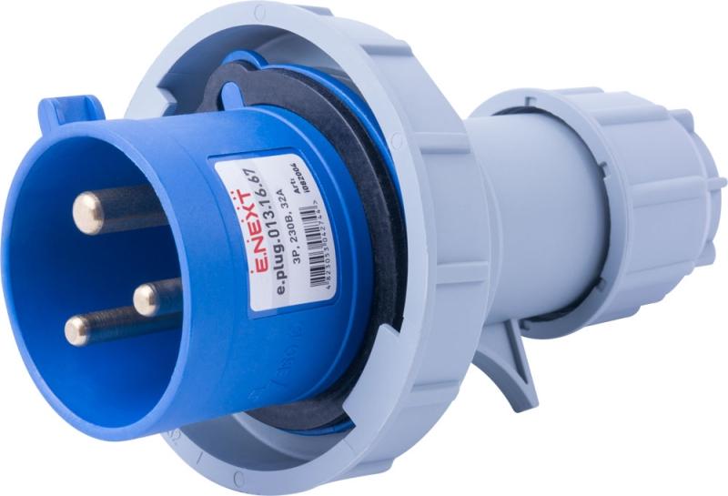 ИНДУСТРИАЛЕН ПОДВИЖЕН ЩЕПСЕЛ E.PLUG, 16 A, 2P+E, 230 V AC, IP67, E.PLUG.013.16.67, E.NEXT