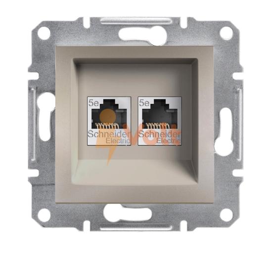 ДВОЙНА КОМПЮТЪРНА РОЗЕТКА RJ45 ASFORA, СКРИТ МОНТАЖ, БРОНЗ, EPH4400169, SCHNEIDER ELECTRIC