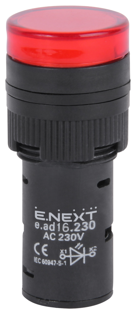 ИНДИКАТОРНА ЛАМПА LED Ф16 MM, 230 V АС ЧЕРВЕНА, E.AD16.230.RED, E.NEXT