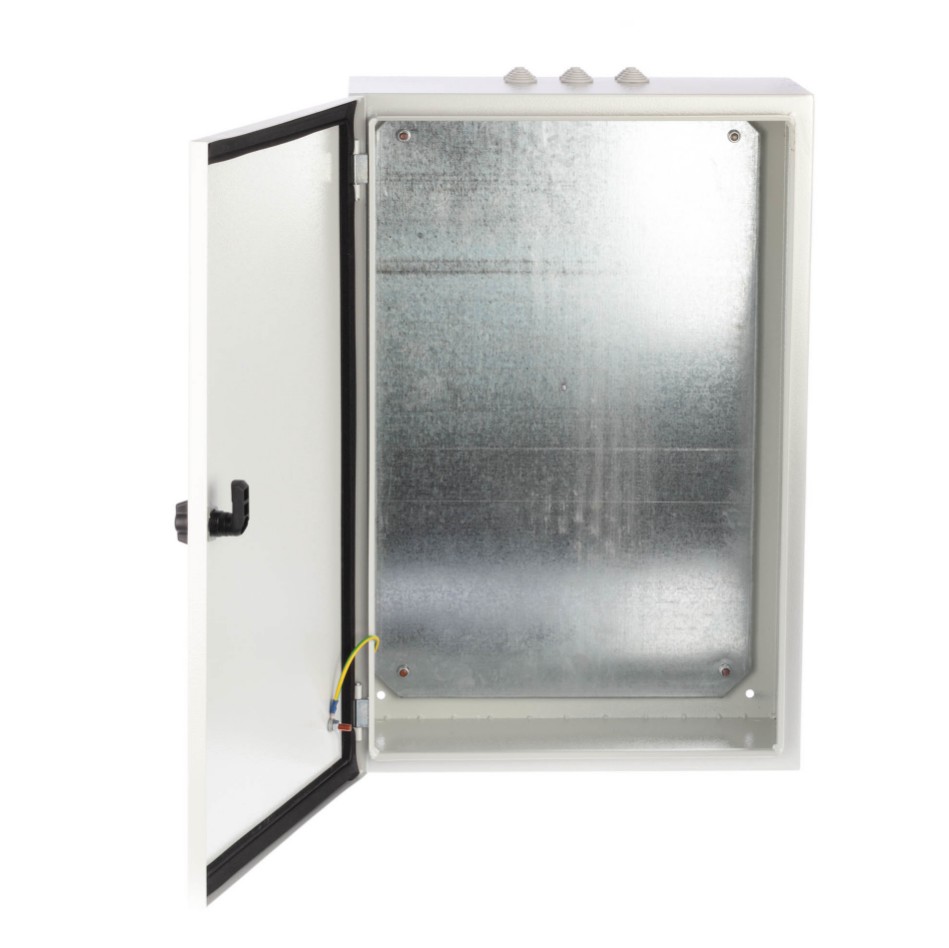 МЕТАЛНО ТАБЛО В/Ш/Д 600X400X200 MM, С ПЛОЧА, IP66, ПРАХОВО БОЯДИСАНО, RAL7035