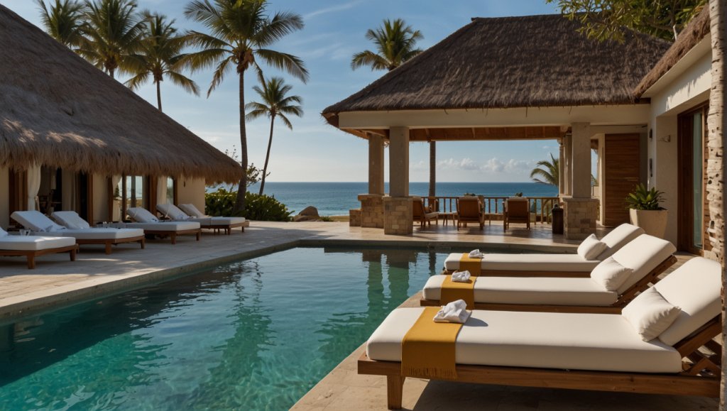 Swimming pool with palm trees at a holiday accommodation