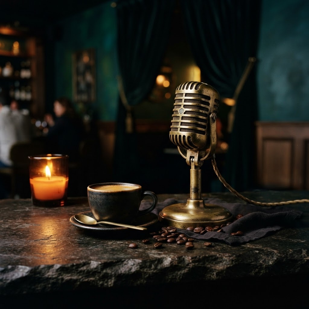 The Metabolic Minx Podcast - antique microphone and espresso