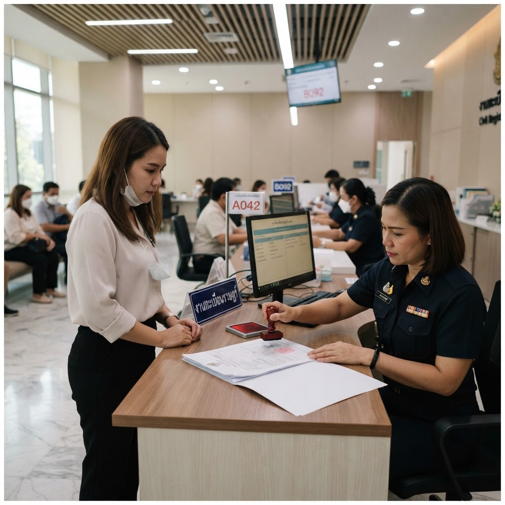 A couple registering an administrative divorce at a Thai district office