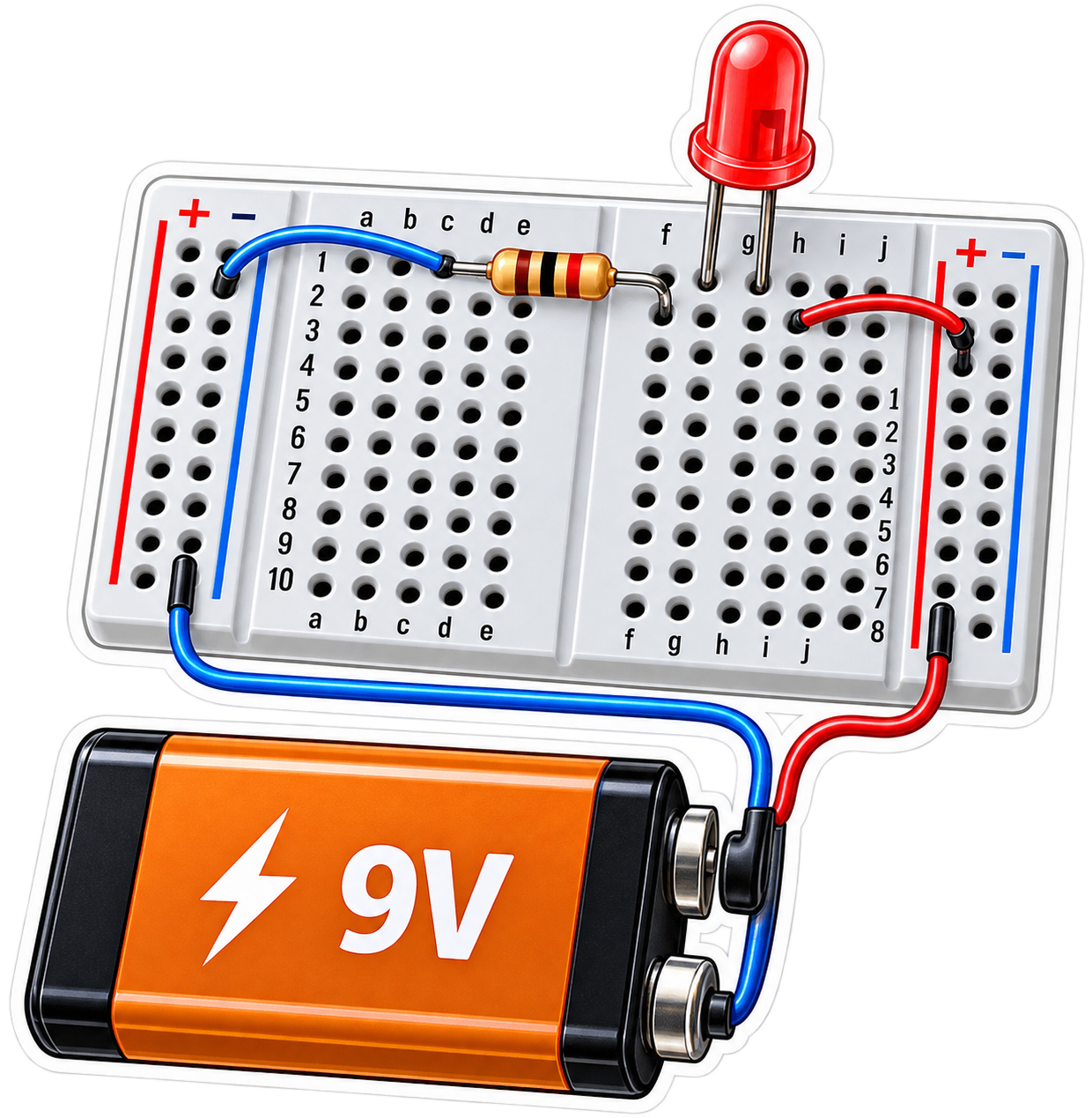 Circuit cu LED și baterie 9V