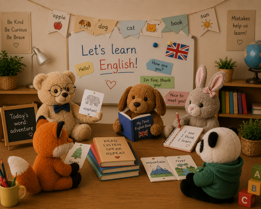 Let's learn English! — flashcards, povești și conversație