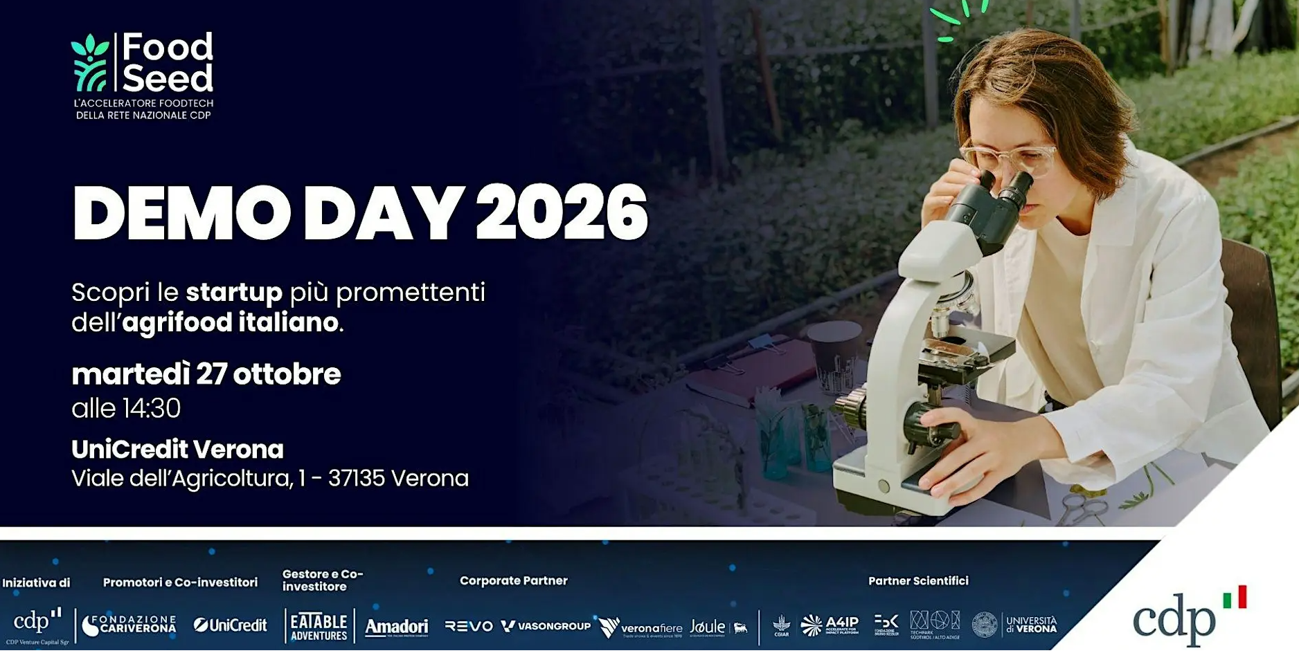Locandina Demo Day FoodSeed 2026 — 27 ottobre, UniCredit Verona