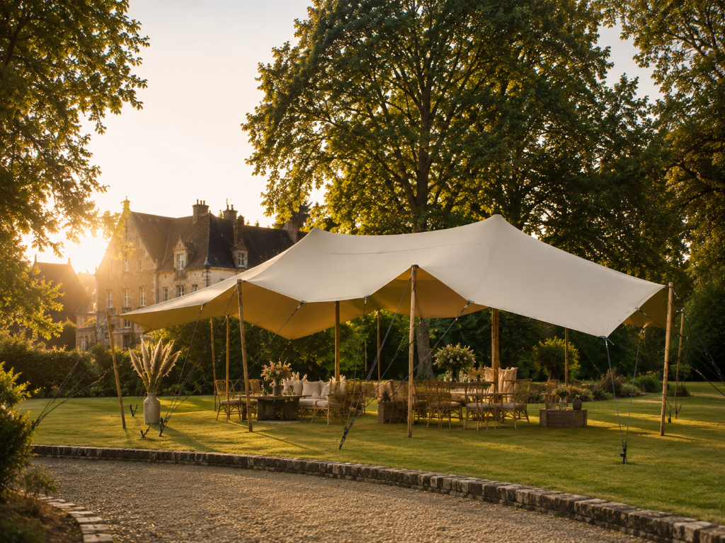 Tente stretch La Sublime 65m² pour mariage et réception en plein air Normandie