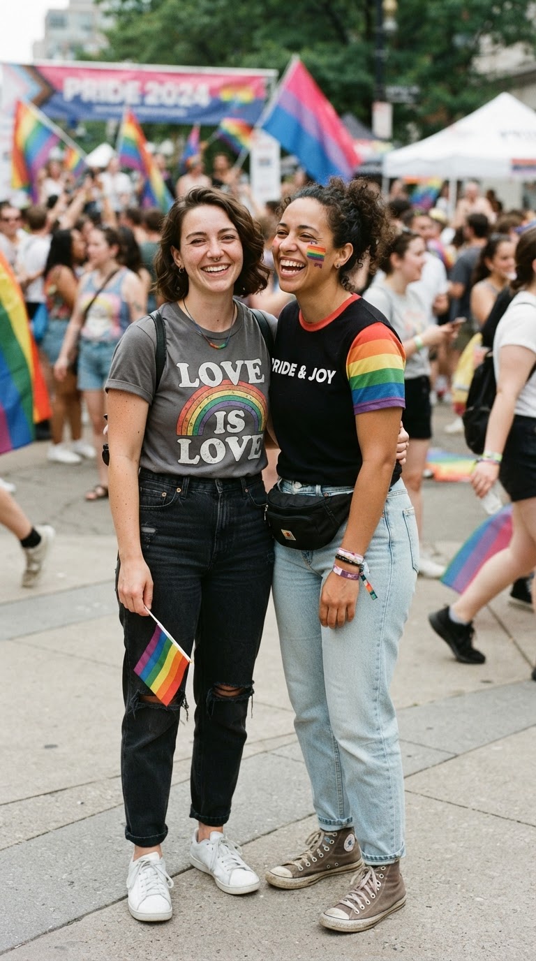 Tomboy Chic Rainbow Tee - pride inspo outfit idea
