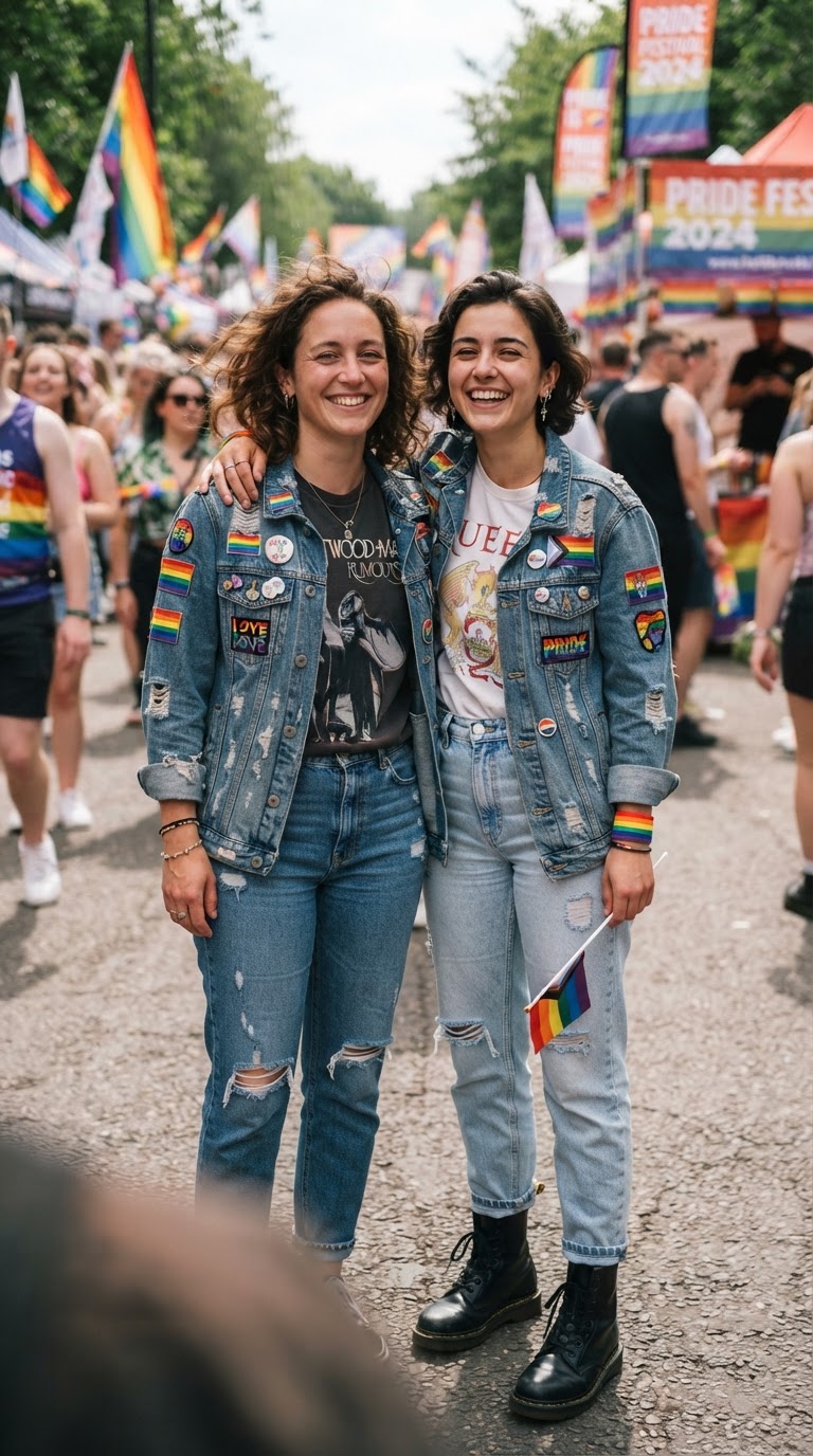 Patchwork Denim Jacket - pride inspo outfit idea