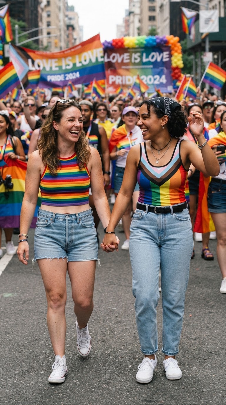 Classic Denim Cut-Offs & Rainbow Crop - pride fest outfit idea 2