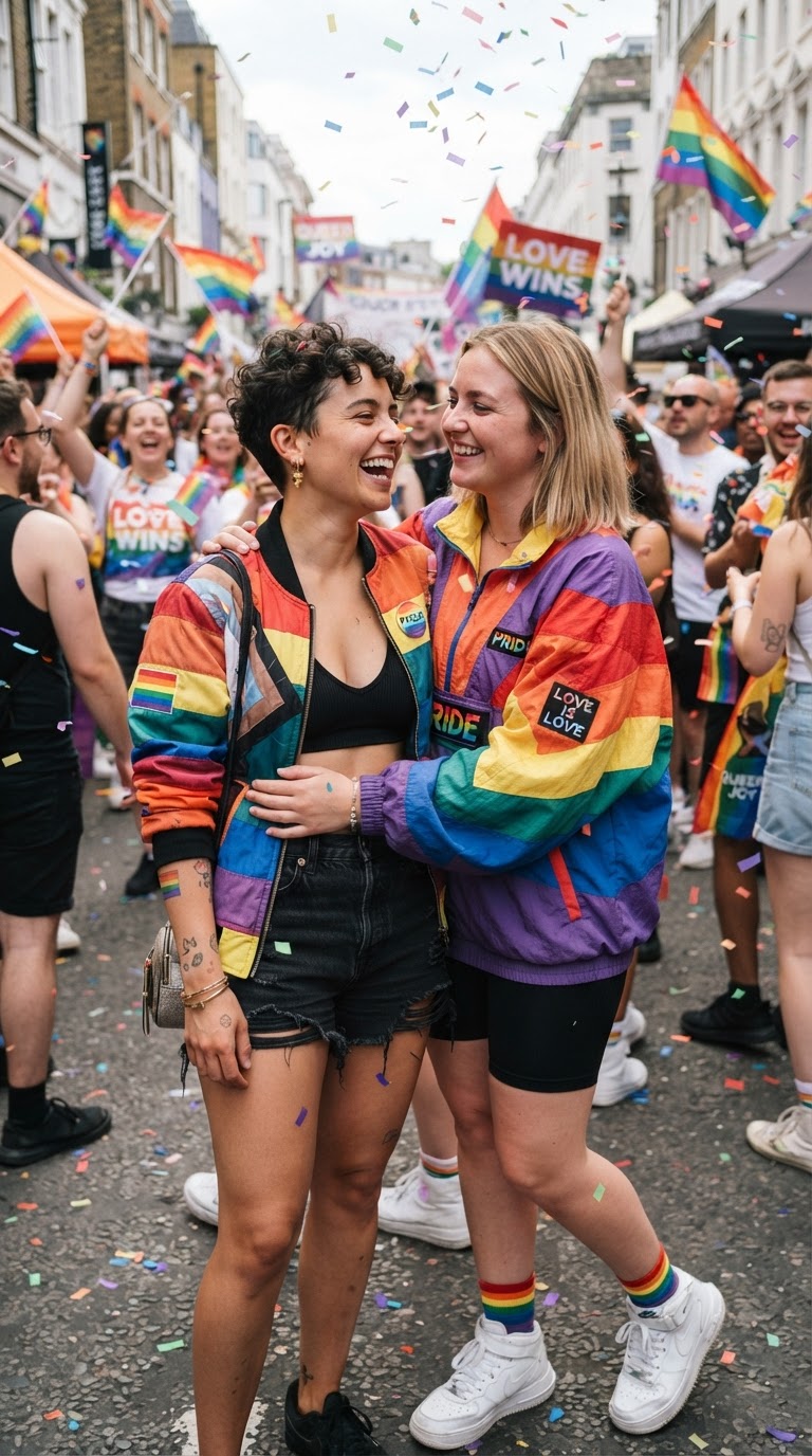 Pride Flag Patchwork Bomber Jacket - pride fest outfit idea 4