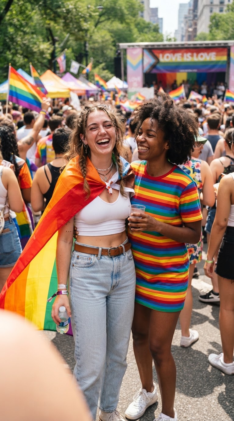 Pride outfit idea 2: Pride Flag Cape & Crop Top