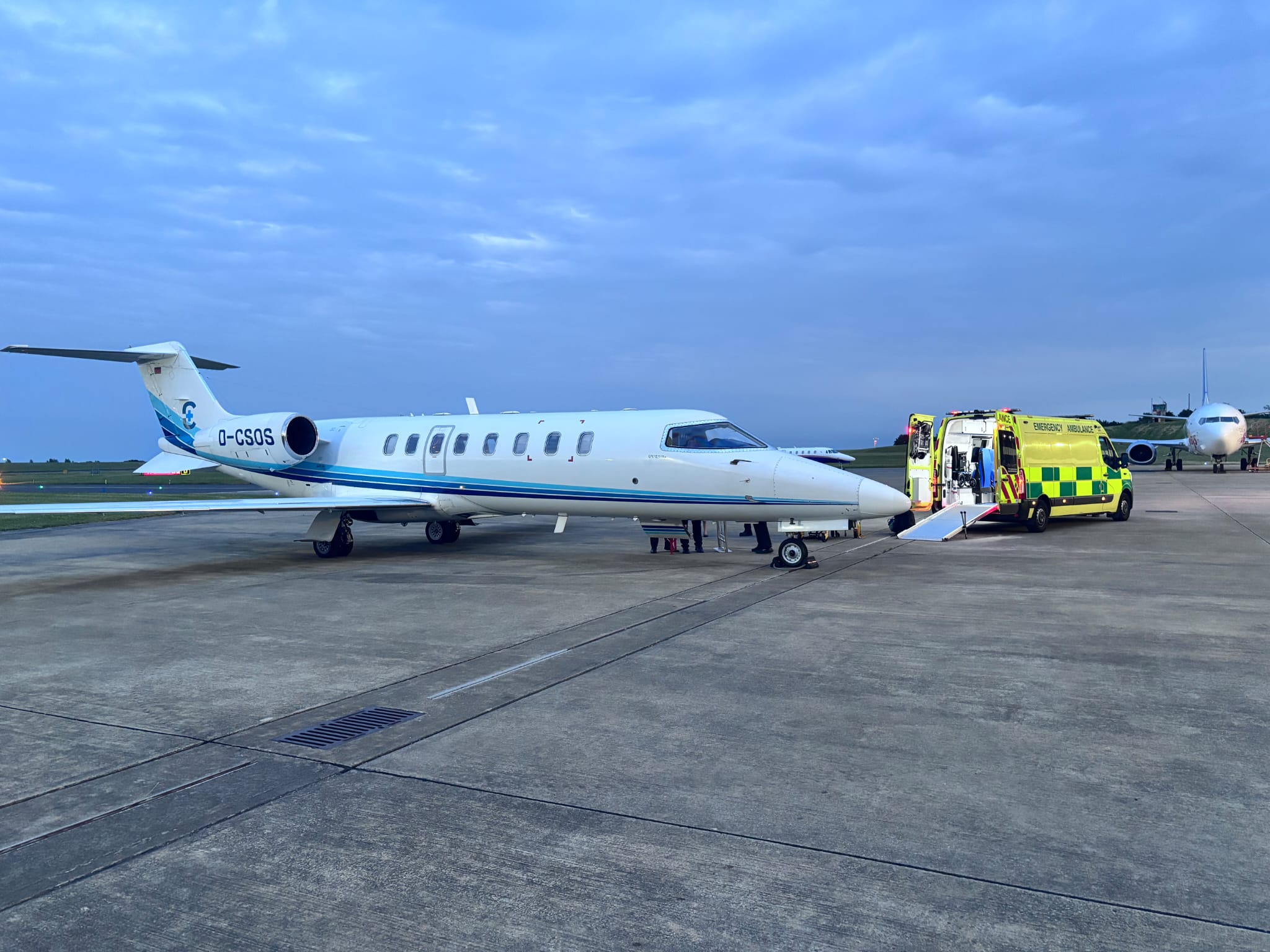 Medical air ambulance preparing for patient transport