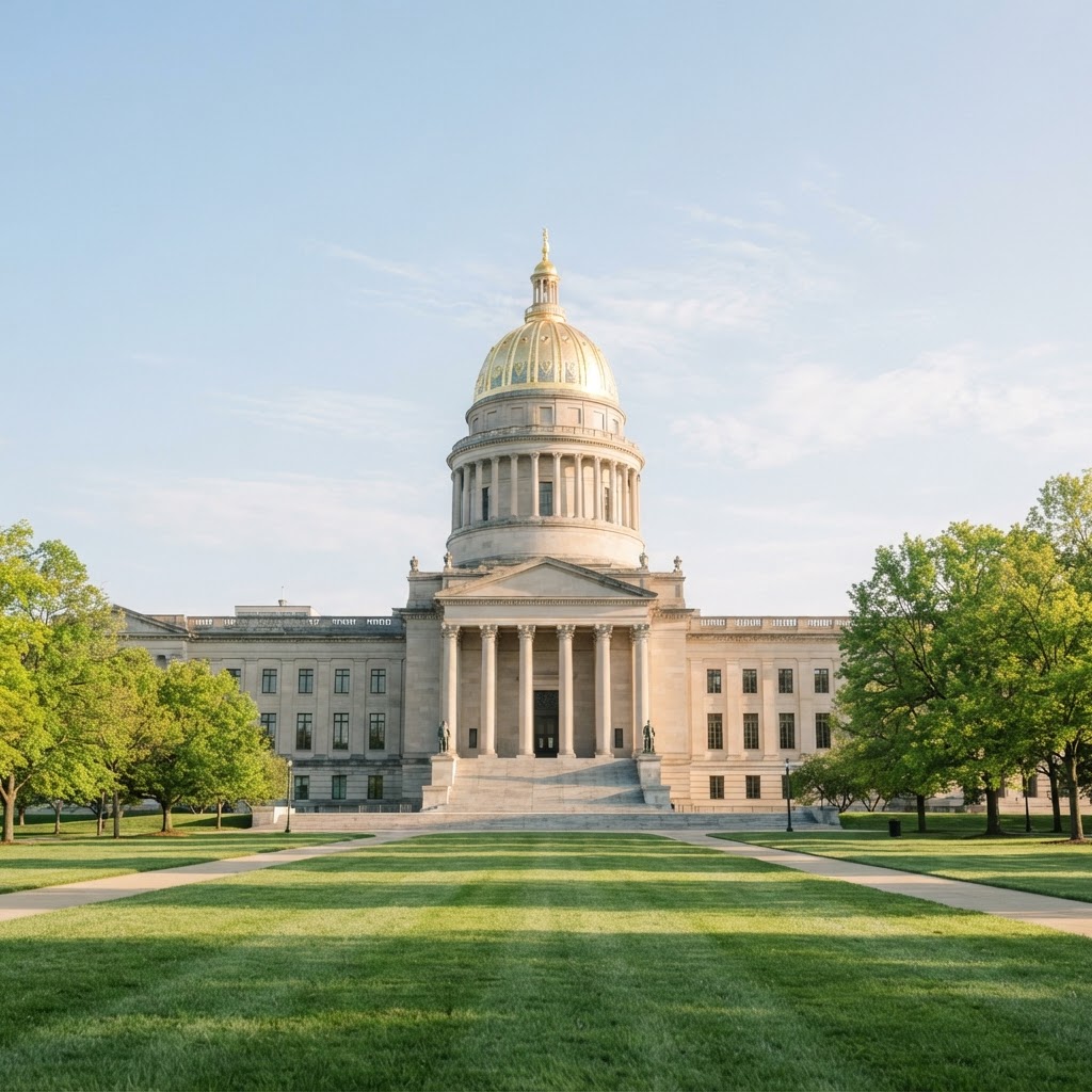 West Virginia state capitol on a clear morning