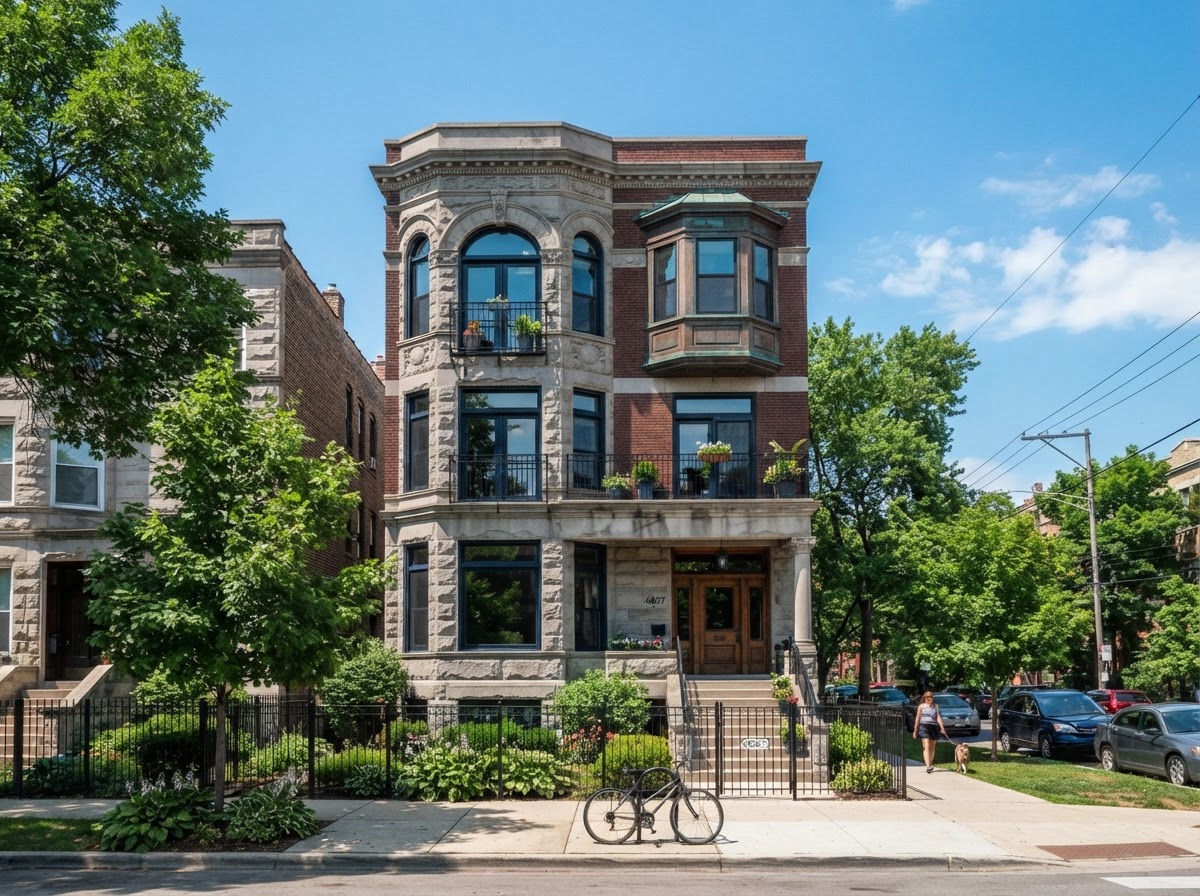 Renovated Chicago greystone affordable housing building