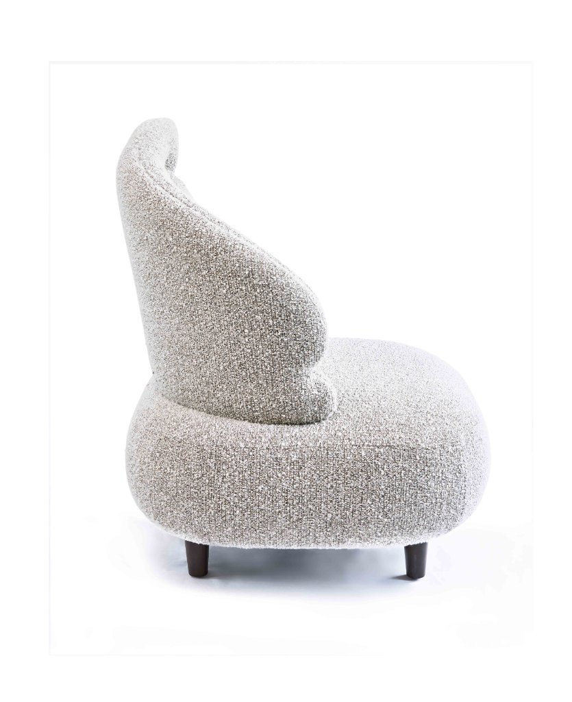 Zeus Arm Chair by Emilie Lemardeley — functional sculpture in bouclé, bronze (view 2)