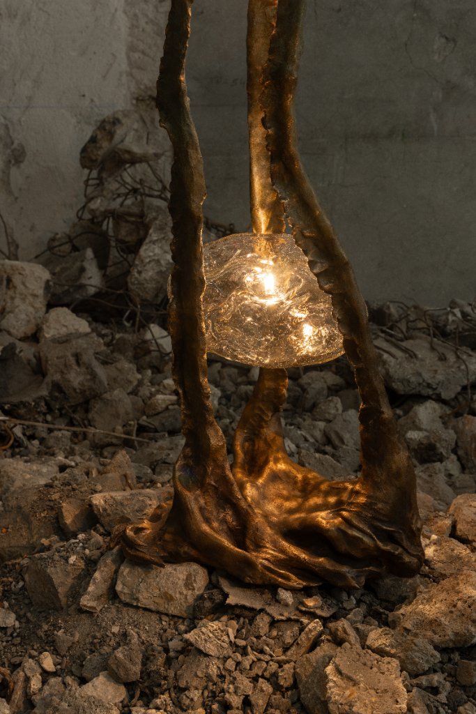 Posidoni Table Lamp 2 by Emilie Lemardeley — luminous sculpture in glass, metal, bronze (detail 6)