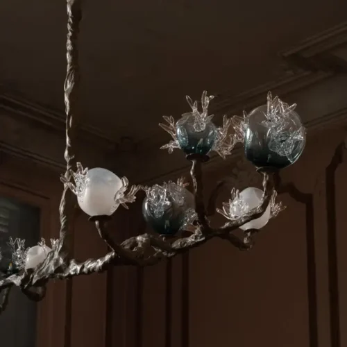 Dryade Chandelier by Emilie Lemardeley — luminous sculpture in glass, metal, bronze (view 2)