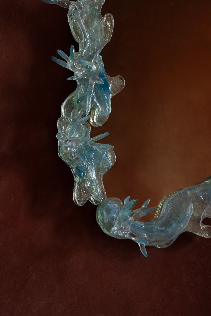 Dryade Mirror by Emilie Lemardeley — functional sculpture in glass, resin, bronze (detail 4)