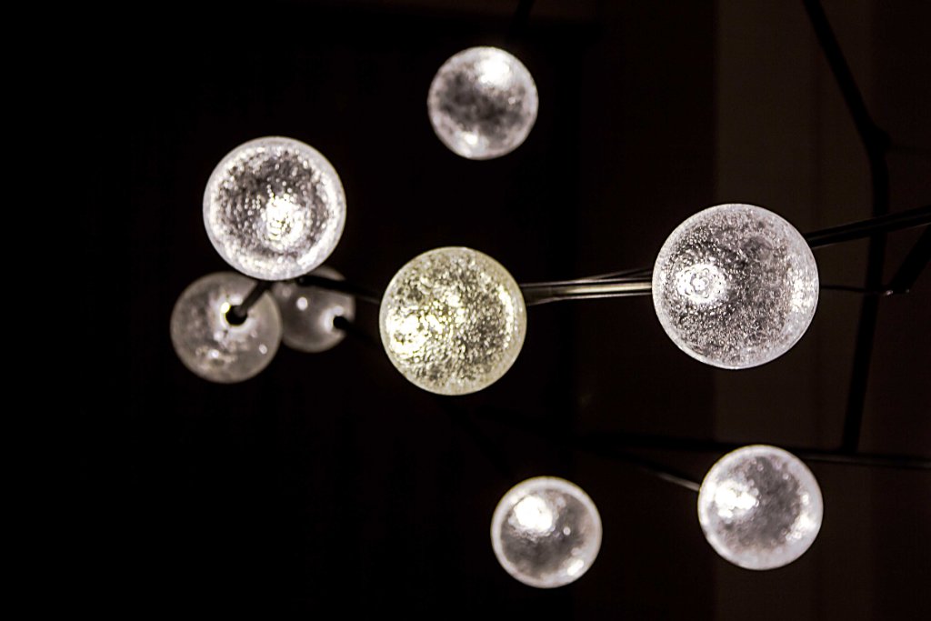 Eole by Emilie Lemardeley — luminous sculpture in black steel and hand-blown glass (detail 3)