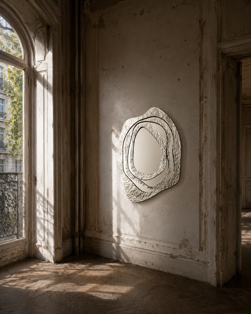 Narcisse by Emilie Lemardeley — functional sculpture in hammered metal, mirror (detail 1)