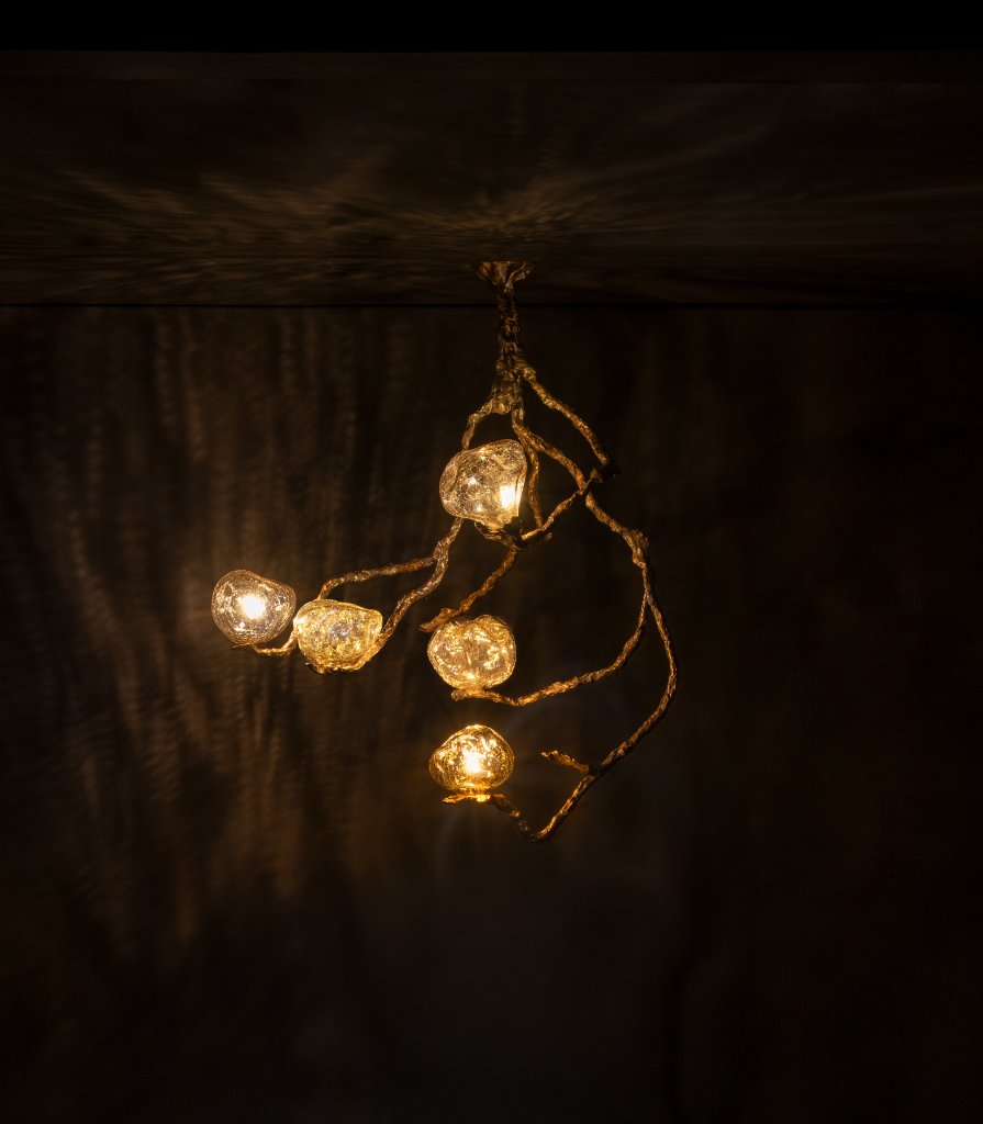 Mouvance Chandelier by Emilie Lemardeley — luminous sculpture in glass, metal, bronze