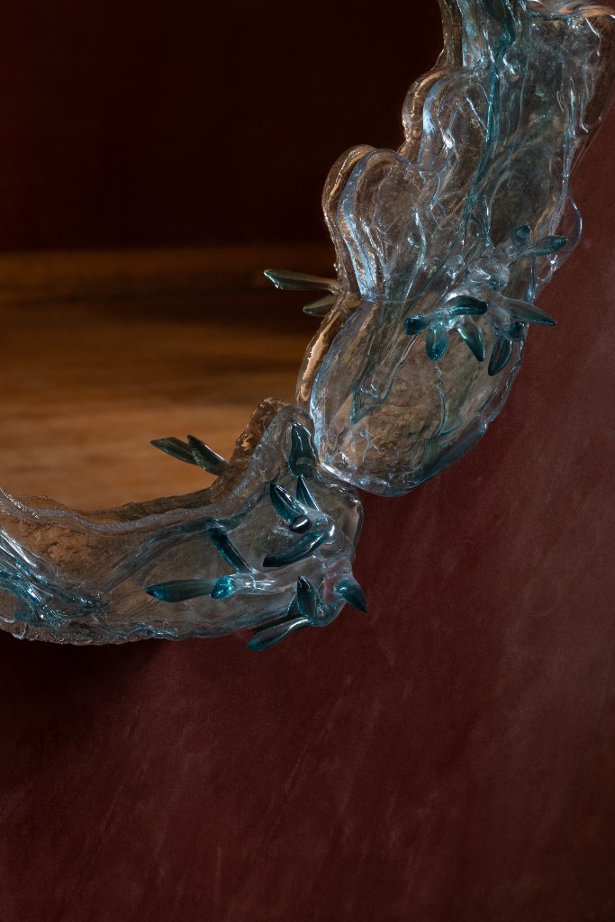 Dryade Mirror by Emilie Lemardeley — functional sculpture in glass, resin, bronze (detail 2)
