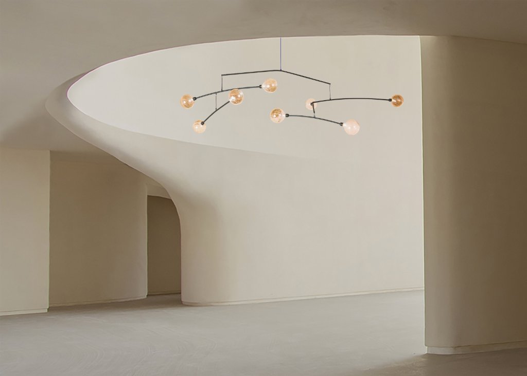 Eole by Emilie Lemardeley — luminous sculpture in black steel and hand-blown glass (view 3)